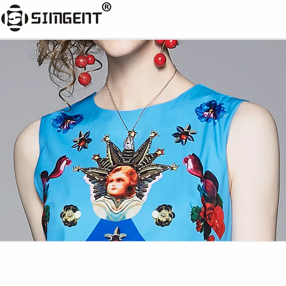 Женское платье без рукавов Simgent повседневное мини с цветочным принтом и круглым