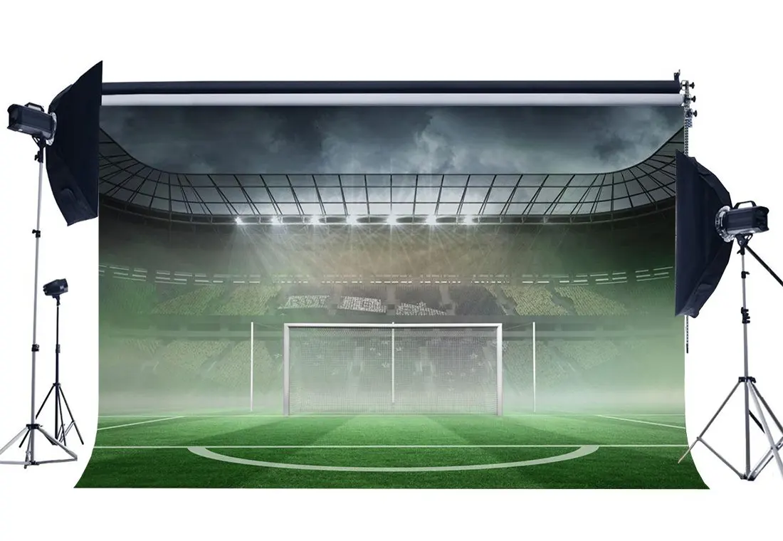

Football Field Backdrop Stadium Backdrops Shining Stage Lights Interior Green Grass Meadow Photography Background