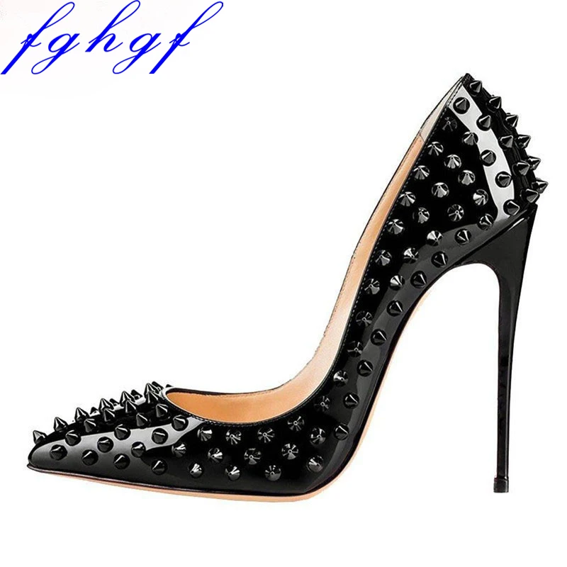 

Новые женские туфли-лодочки FGHGF с острым носком на высоком каблуке 12 см, роскошные дизайнерские туфли с заклепками, Свадебная обувь, женская ...