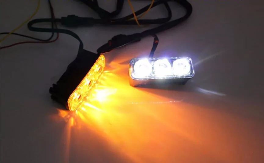 Высокая Мощность 2 шт. 6 LED 9 Вт Универсальный Автомобильный источник света Водонепроницаемый DC12V DRL дневные Бег Авто Лампа Белый янтарный