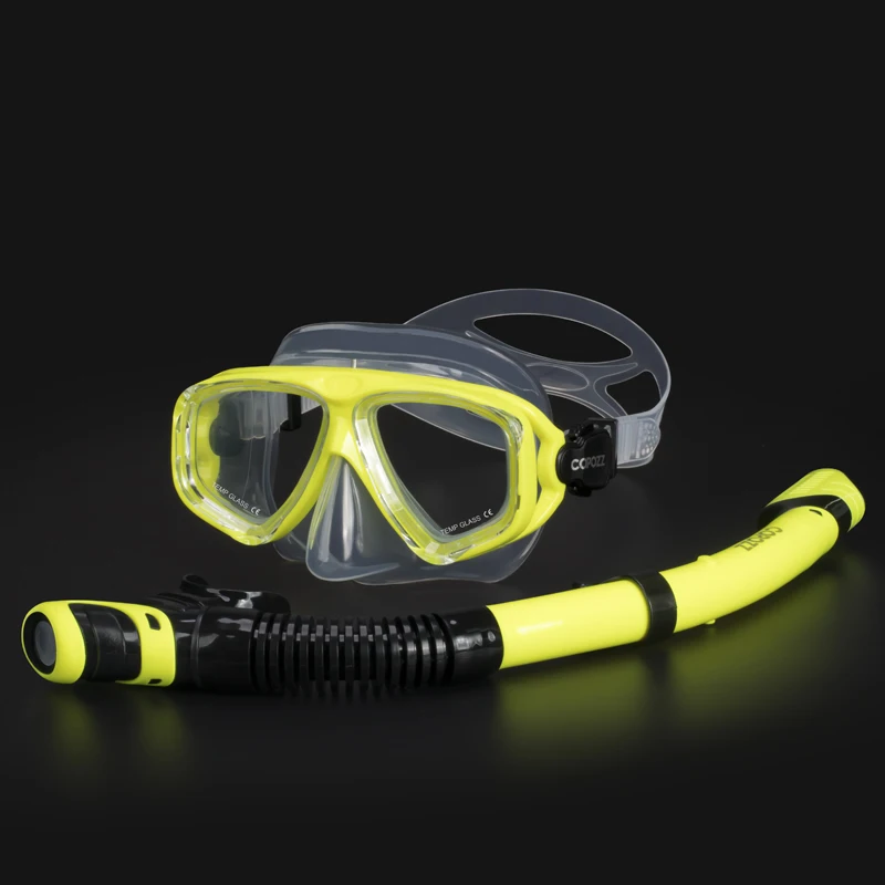 Clear yellow set Copozz, новинка, профессиональная маска для подводного плавания, трубка, противотуманные очки, трубочка с очками для напитков, набор для мужчин и женщин, силиконовый Плавательный Бассейн, Экипировка для мужчин - Цвет: Clear yellow set