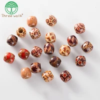 1112mm large hole wood beads printing flower beads for jewelry making diy mixed design
