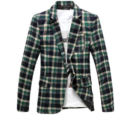 Hot Sell Fashion Men Blazer Slim Tartan High Quality Lattice Blazers Casual Single button Well Outwear Tops New | Мужская одежда