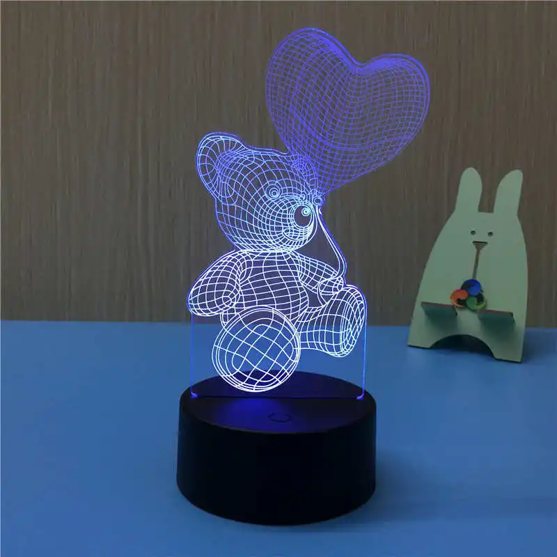 d Новинка, подарок, любовь, сердце, пары, 3D лампа, ночник, светильник для детей, светодиодный, иллюзия, атмосфера, светильник для сна, сенсорный, меняющий цвета - Испускаемый цвет: d