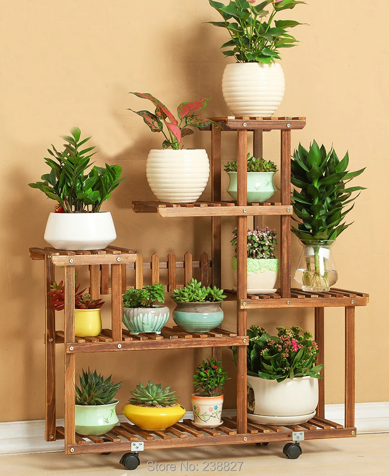 Полка для цветов из дерева 6 ярусов напольная подставка растений|flower rack|pot shelfshelf