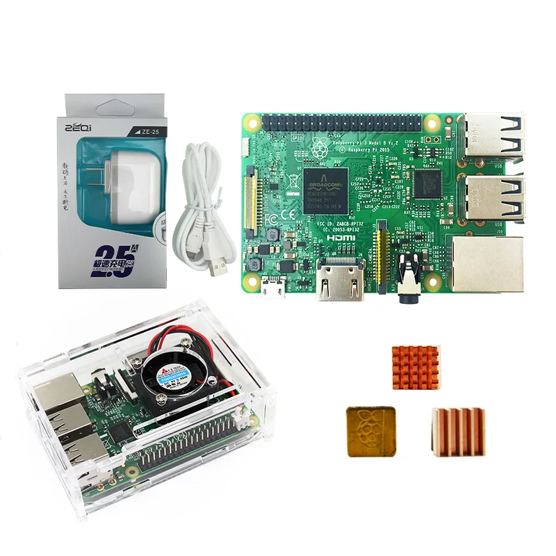 Raspberry pi 3 model b комплект с Wi-Fi и Bluetooth чехол вилкой питания США логотипом радиаторы