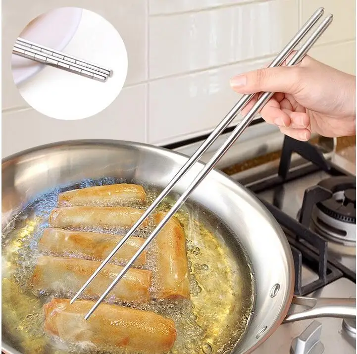 

200pair 36cm Stainless Steel Chinese Chopsticks Fried Food Hot Pot Reusable Long Handled Chopsticks Kitchen Cooking Tool
