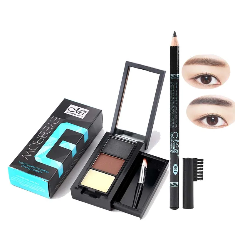 MENOW beginners make-up waterproof natural 3 color pink palette cosmetics eye makeup mirror box pencil pen booste | Красота и