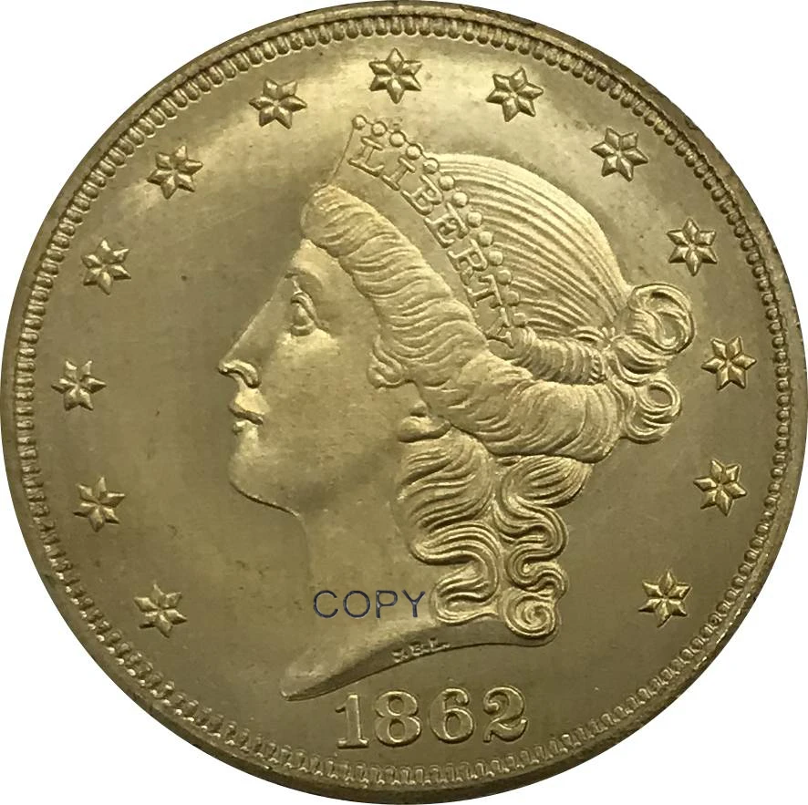 Коллекционная монета 1862 США 20 дюймов долларов голова свободы двойной Орл золотая