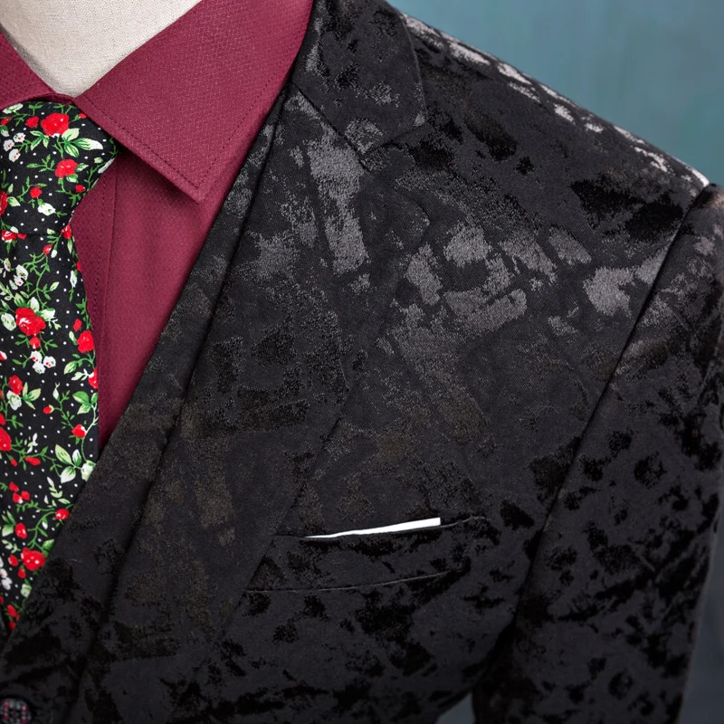 Костюм из трех предметов с принтом (пальто + брюки жилет) мужской модный