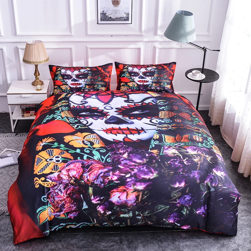 Бониу Хэллоуин стиль 3d сексуальные девушки с черепом Комплект постельного белья