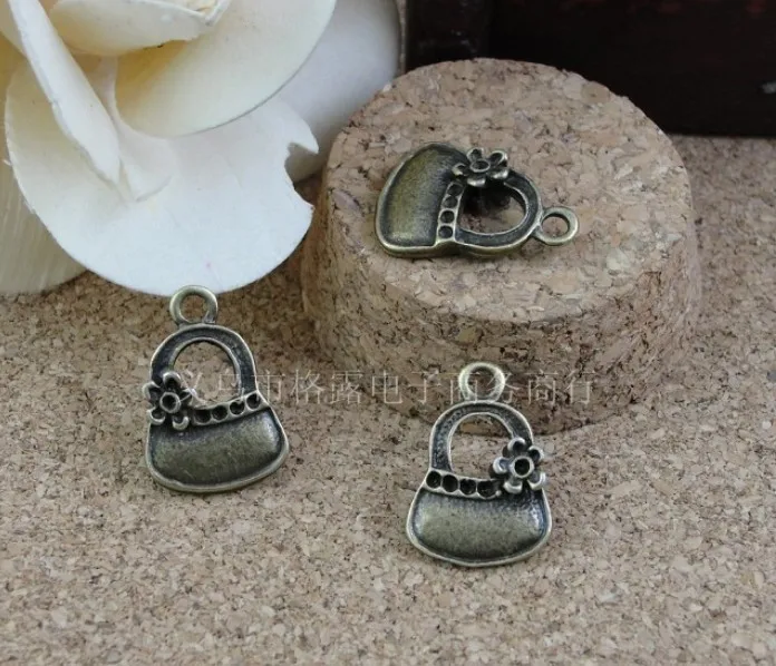 

100 pcs/lot Zinc alloy bead Antique Bronze Plated Charms Pendants Fit Jewelry 20*14MM Handbag Shape JJA1083