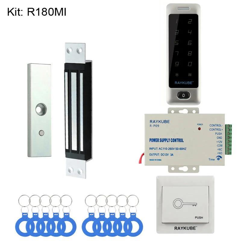 180MI RAYKUBE DIY система контроля доступа набор с сенсорной клавиатурой+ Электронные дверные замки+ кнопка выхода+ блок питания+ RFID ключи - Цвет: 180MI