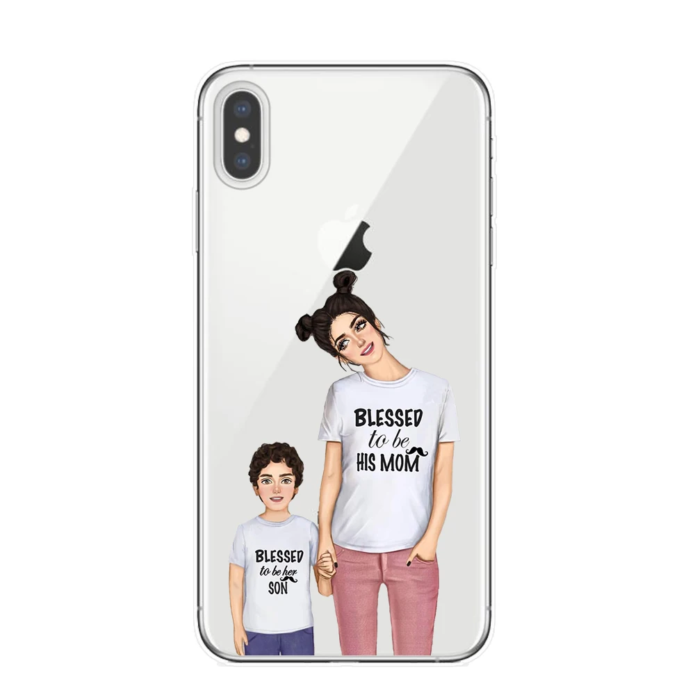 Модный мягкий чехол из ТПУ для мамы и дочки iPhone 11 Pro XS Max X XR 8 8Plus 7 6 6S Plus 5S SE