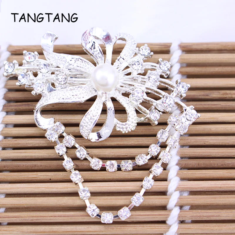 Новый красивый блестящий кристалл Бант дизайн воротник брошь с кисточками