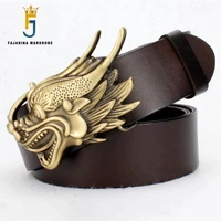 fajarina quality design solid dragon head brass buckle cowskin genuine leather luxury brand smooth belt for men 38mm wide nw0139