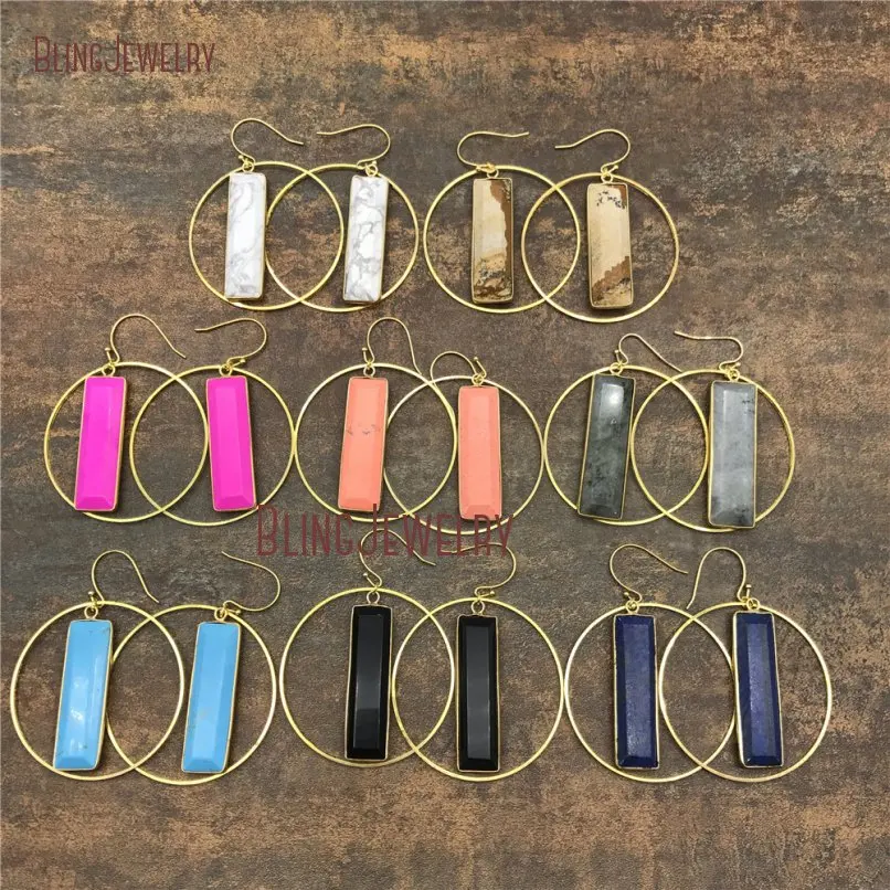 Племенные цыганские золотые серьги-кольца синие розовые белые бирюзовые серьги-подвески Howlite ER20478