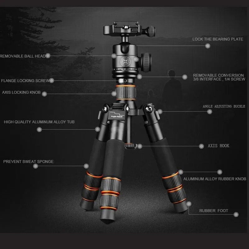 QZSD Q166A Алюминиевый Настольный Штатив переносной мини Штатив Гибкая камера штатив с головкой и моноподом с держателем для телефона ipad