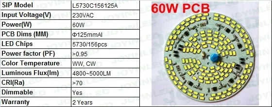

Free Shipping 2pcs AC220V 5000lm Dimmable integrated Driver 5730 assembly downlights 50W led module chip for high bay light