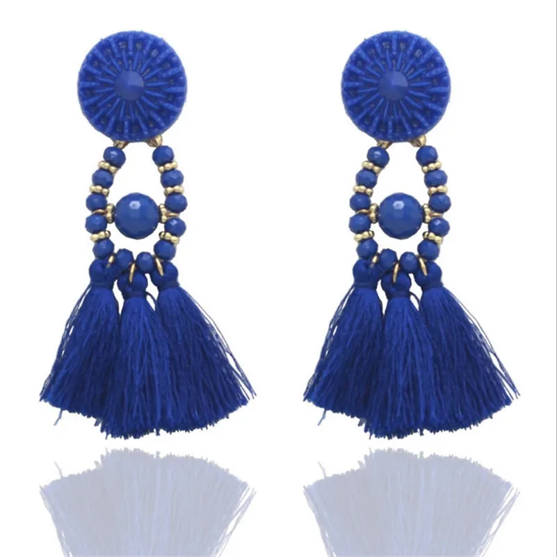 Модные серьги-пусеты в стиле ретро модные популярные серьги-кисточки с бусинами