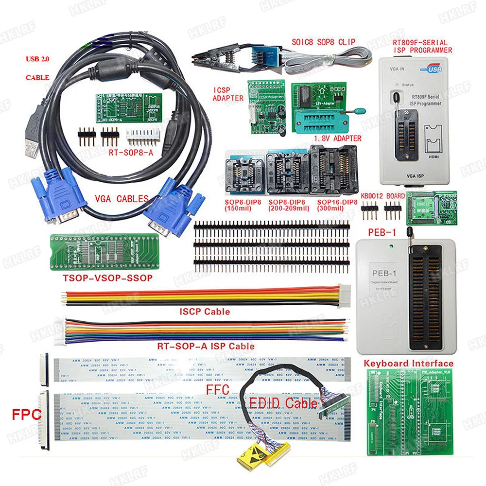 100% Оригинальный программатор RT809F + все адаптеры считыватель прищепок SOP8 IC ЖК