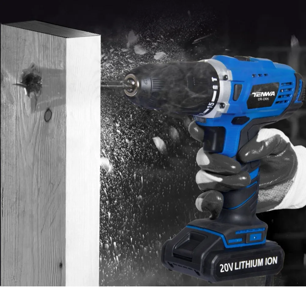 

TENWA 20V Impact Cordless Drill Electric Screwdriver USB Output 13Pcs Drill Bit With Box LED LIGHT 1500mAh Battery Mini Drill