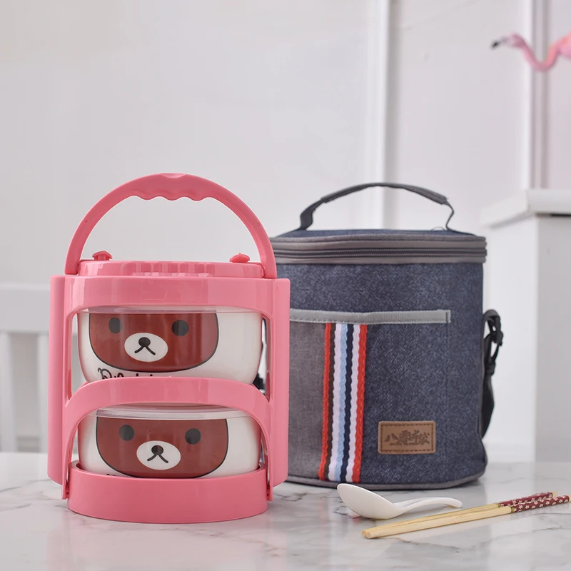 Рисунок «Hello Kitty» коробка 4 шт./компл. Портативный Керамика Коробки для обедов с изоляционные мешки термос для Еда детская Коробки для обедов Еда контейнер для хранения