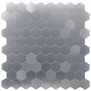 Peel and Stick on Metal Steel Backsplashes Tiles Self adhesive Tiles, 10-Pieces Brush Metal Hexagon Self Stick Tiles
