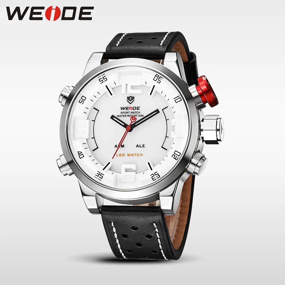 WEIDE мужские часы Люксовый бренд известный бренд спортивные часы мужские Цифровые кварцевые часы с двойным кожаным ремешком Relogio Masculino