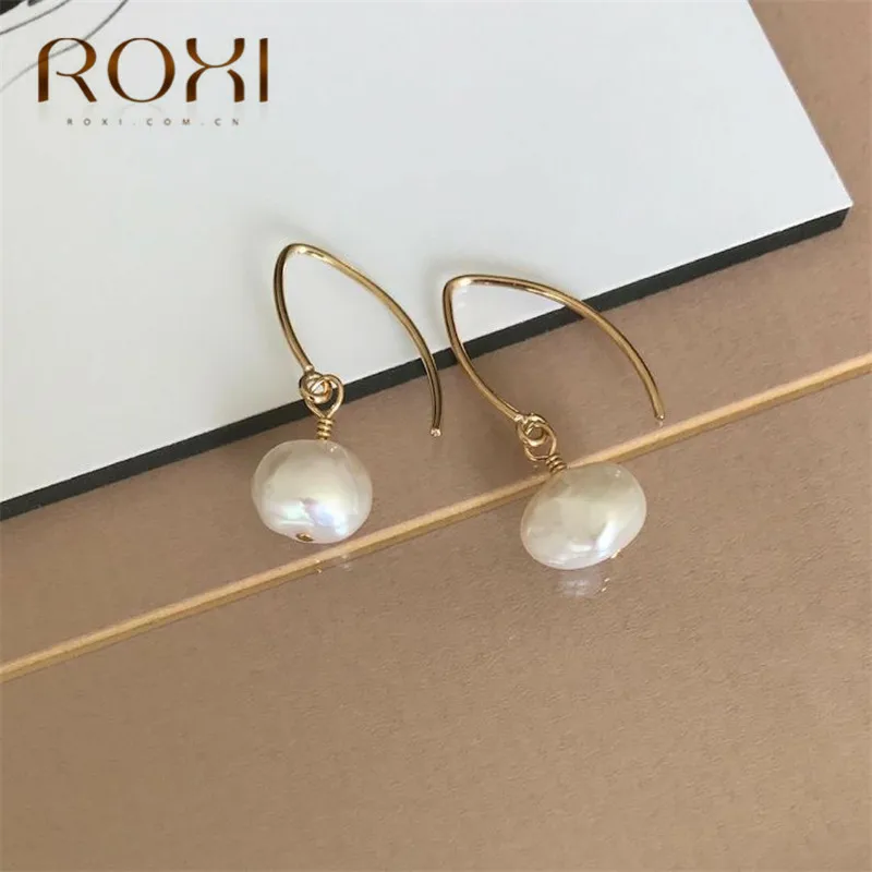 ROXI серьги из натурального пресноводного жемчуга, корейский дизайн, золотые геометрические серьги с неправильным крючком, висячие серьги, серьги-капли, ювелирные изделия, подарок