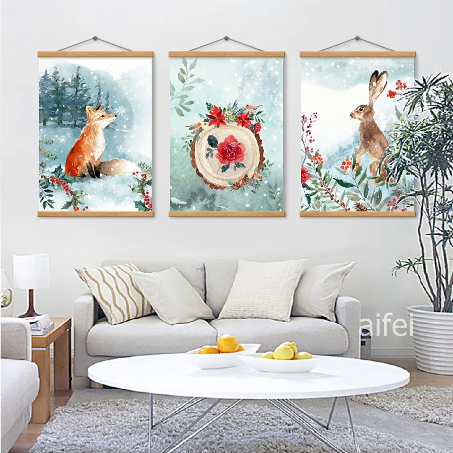 Nordic Decoration Home Art Poster Simple Forest Small Animal Cartoon Fox Rabbit Canvas Painting Child's Room Decor Wall Pictures | Дом и