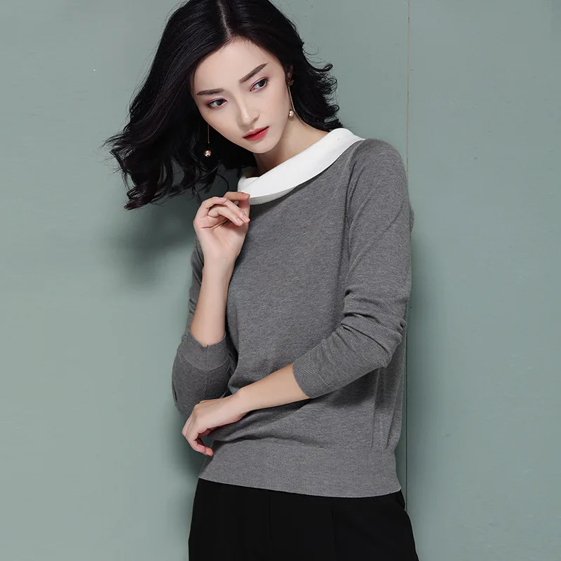 Suvance Autumn Winter V Neck Contrast Color Long Sleeves Slim Knitted Pullovers Sweaters | Женская одежда
