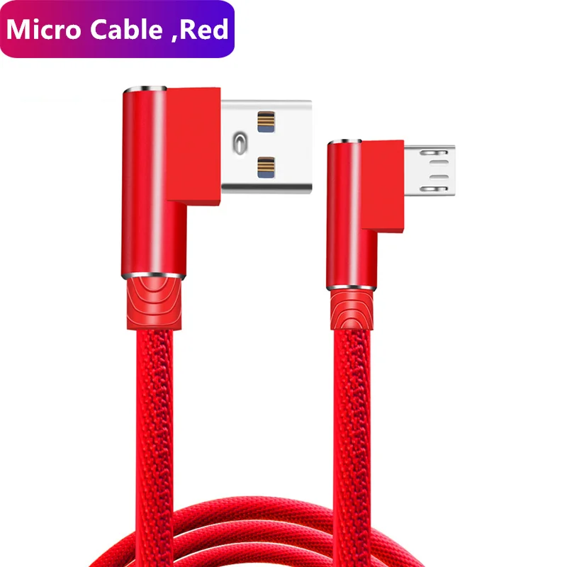 Micro USB кабель 90 градусов локоть нейлоновая оплетка 1 м 2 м 3 м Быстрая зарядка зарядное устройство кабель для передачи данных для Samsung s7 xiaomi redmi LG microusb - Цвет: Red
