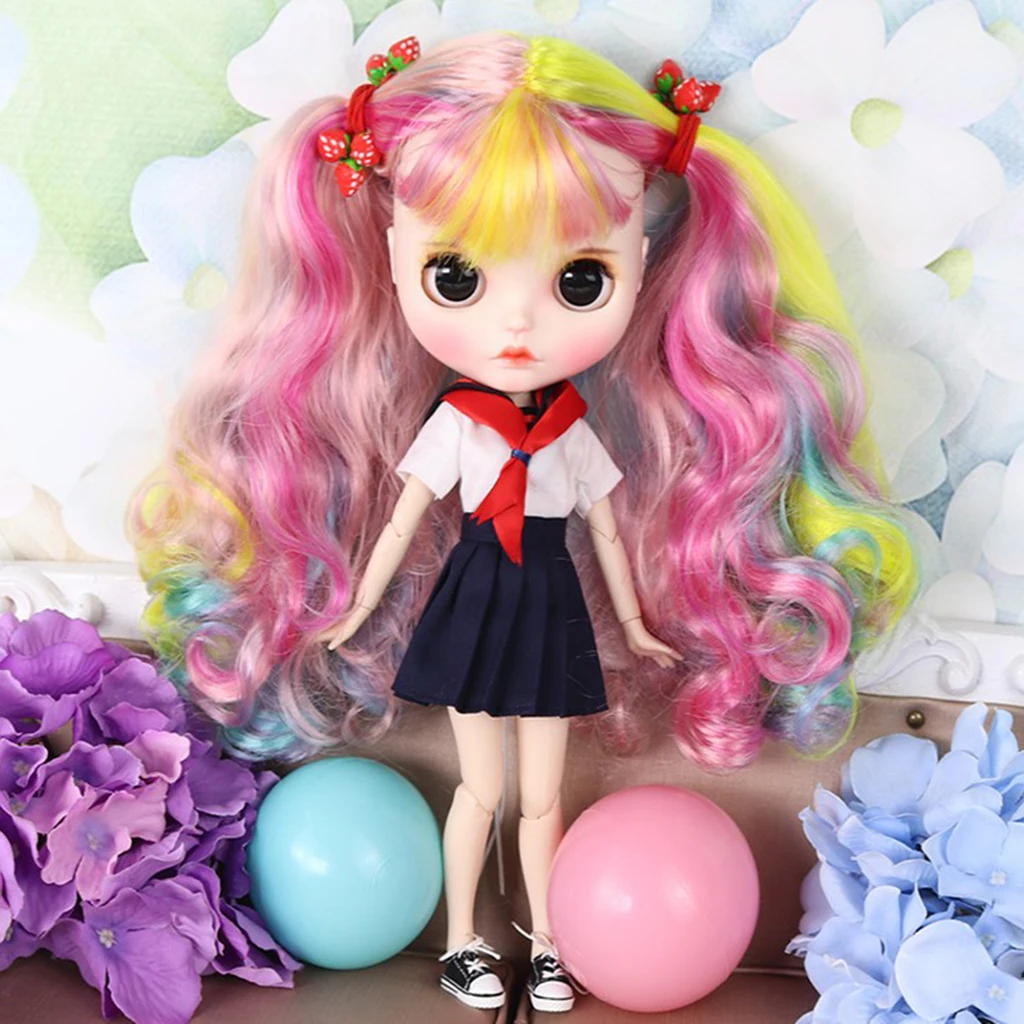 1/6 кукла большой кудрявый парик волосы с шапкой головы для Blythe куклы украшения одежды аксессуары