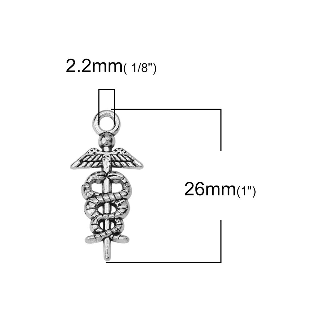 DoreenBeads подвески из цинкового сплава с медным символом Caduceus серебряного цвета