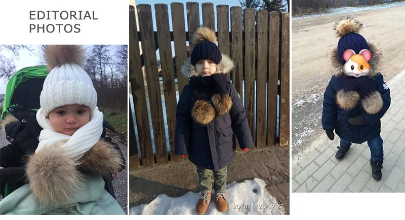 Родитель-Детские шапочки милый младенец помпон зимние наборы шарф шапка натуральный мех мяч шапки мать дети теплые вязаные шапки бини