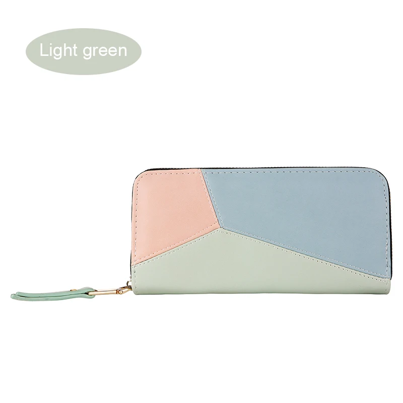 Light green Женский кошелек из искусственной кожи в стиле пэчворк, элегантный длинный кошелек на молнии, Женский мягкий кошелек, Новинка - Цвет: Light green