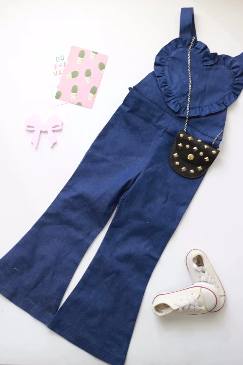Kids Girls Denim Bell-bottom Overalls Trousers 2018 Children Toddlers Flares Flowers Pants Jean Overlls | Мать и ребенок