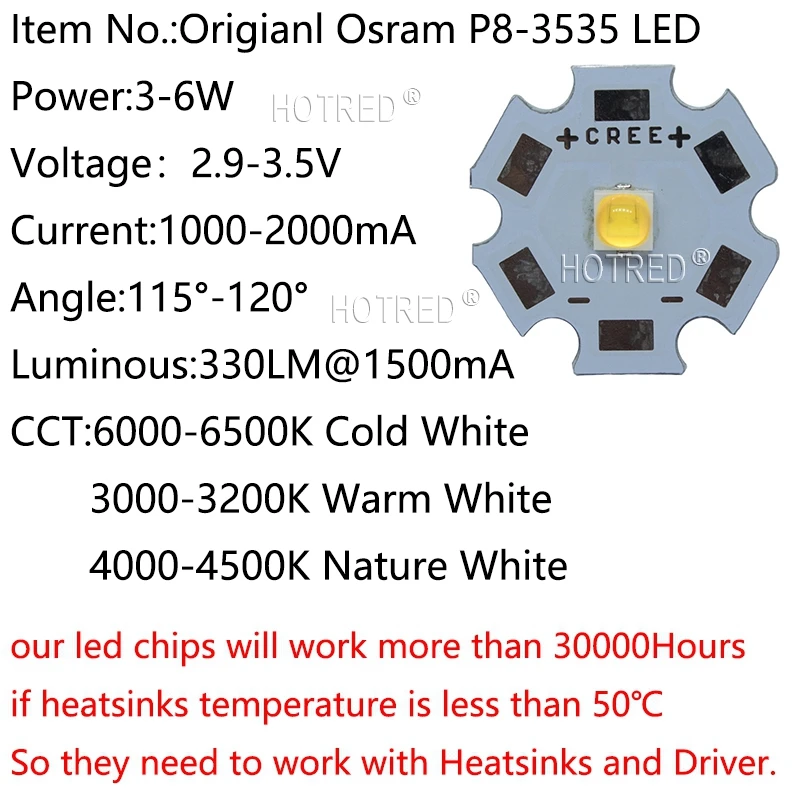 10-100 шт. OSRAM 3W5W6W 3535 P8 холодный белый Светодиодный излучатель диод может заменить XPG2 XPG3 для Точечный светильник/светильник-вспышка часть высокомощный светодиодный
