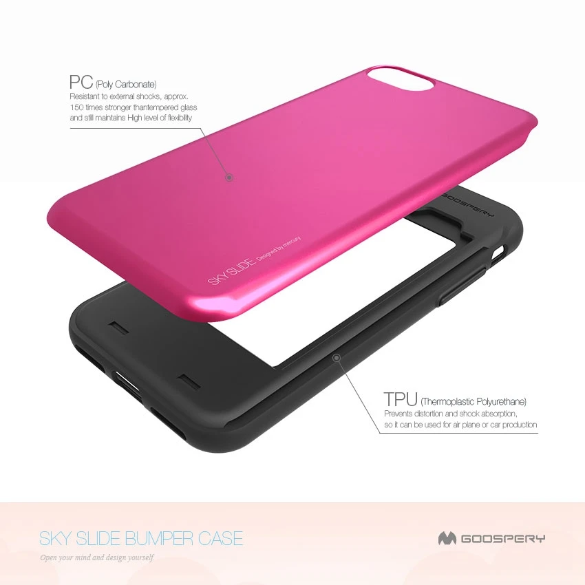 Оригинальный гибридный Чехол Goospery Candy Sky Slide Armor для iPhone X 8 7 6 6s Plus держатель карт