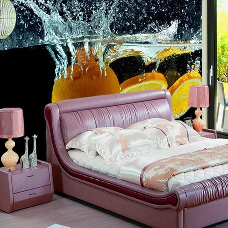 Пользовательские росписи 3d обои фрукты Оранжевый брызг воды креативная фотообои