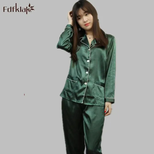 Fdfklak M XXL размера плюс Пижама для женщин с длинным рукавом Шелковый пижамный