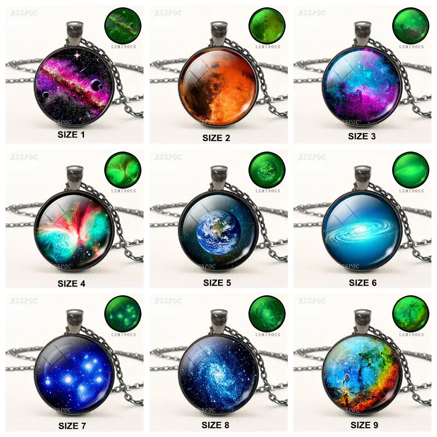 

Luminous Nebula Space Pendant Necklace Glass Cabochon Sliver Metal Chain Necklaces Glow In The Dark Fashion Women Jewelry Gifts