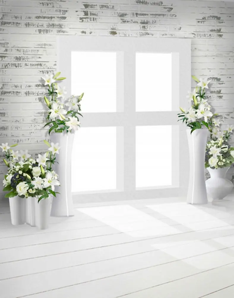

5x7ft Wooden Floor White Room Flowers Photography Backdrops Photo Props Studio Background