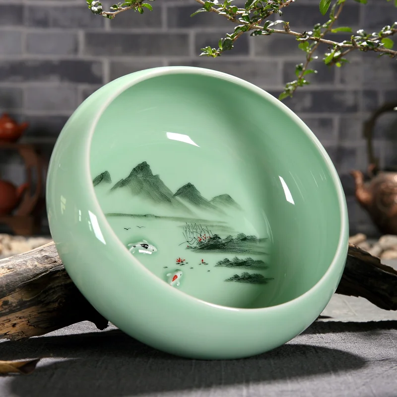 Китайский стиль Longquan Celadon чайная стирка ручная роспись пейзажный узор офисный