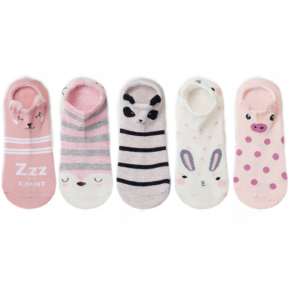 5pairs 04 5 пар, женские хлопковые носки, стереоскопические милые женские носки в виде животных, кавайный Кот с собакой, летние короткие носки, женские повседневные Мягкие забавные носки - Цвет: 5pairs 04