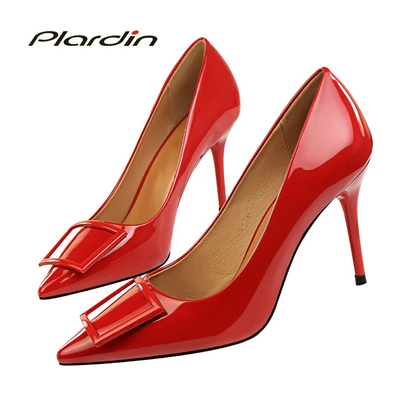 Plardin New Women High Heels Ladies Shoes Concise Quartet Buckle Decoration Woman Shallow Sweet Wedding Pumps | Обувь