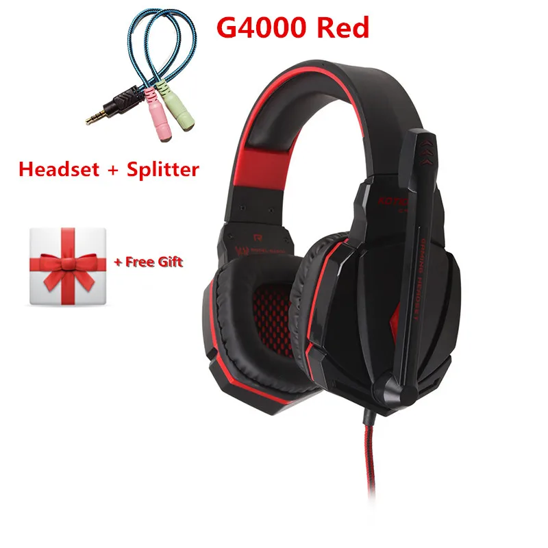 G4000 red adapter KOTION EACH G2000 игровая гарнитура, стерео наушники, проводные наушники с микрофоном, светодиодный светильник, наушники для ПК, геймеров, Xbox PS4 - Цвет: G4000 red adapter