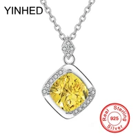 yinhed 100 925 sterling silver wedding jewelry necklace square cut pinkyellow cubic zirconia pendant necklace for women zn141