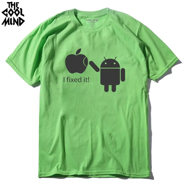 COOLMIND FU0116A, хлопковые мужские футболки, Android Robot, Мужская футболка, Apple Humor Logo, с принтом, забавная футболка, короткий рукав, футболки